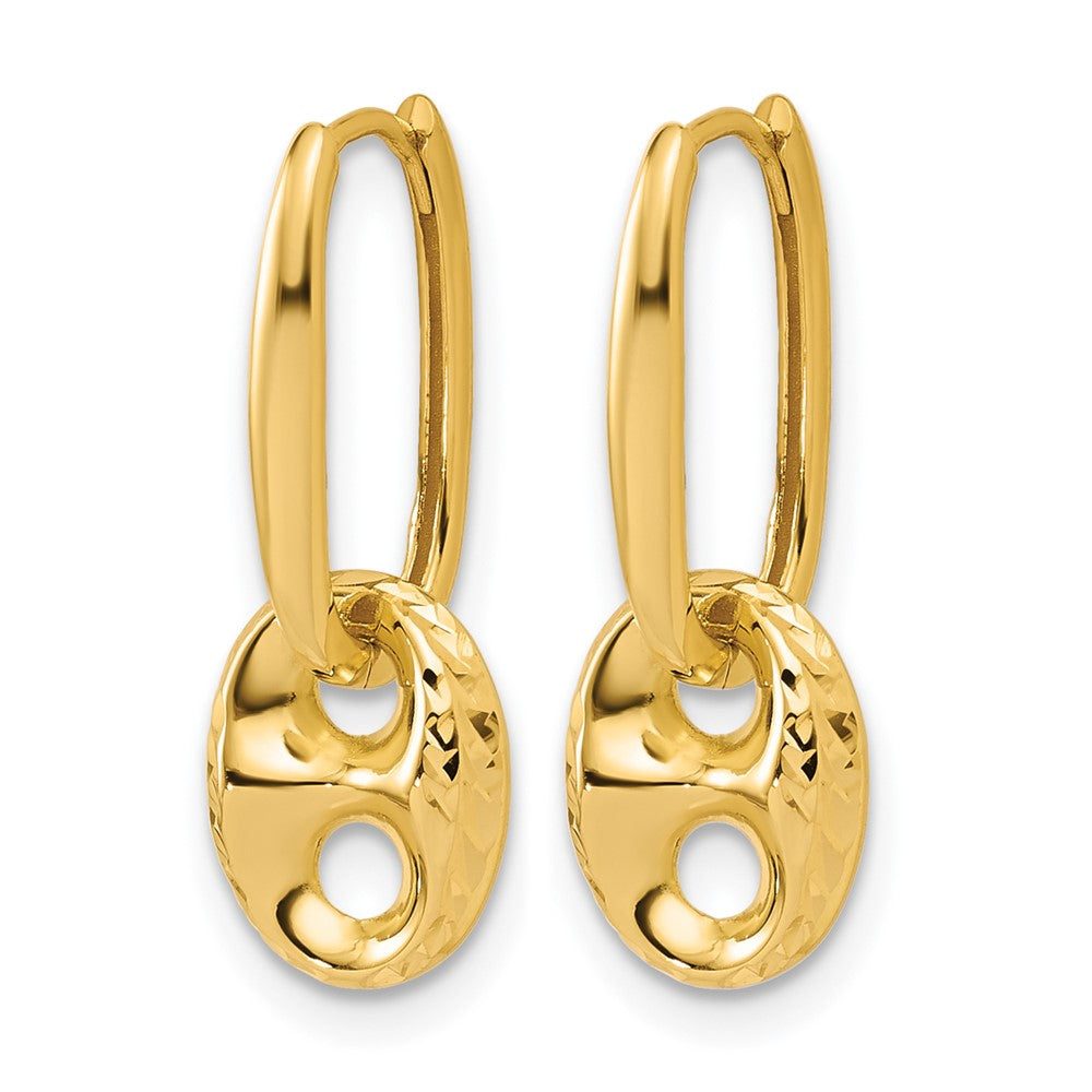 14K Gelbgold Poliert/dia Schliff Marine Perle Klappbar Creolen