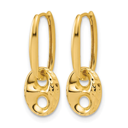 14K Gelbgold Poliert/dia Schliff Marine Perle Klappbar Creolen