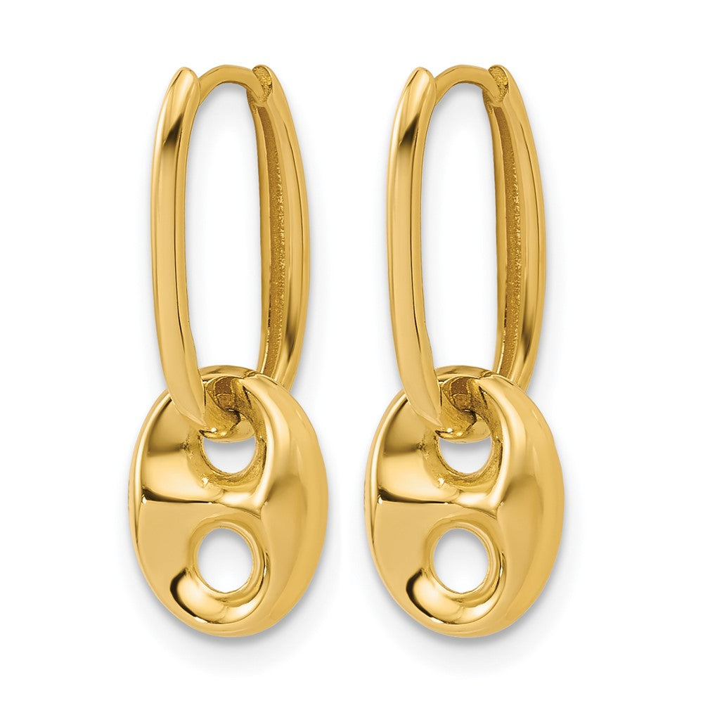 14K Gelbgold Poliert/dia Schliff Marine Perle Klappbar Creolen