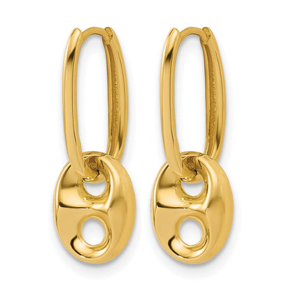 14K Gelbgold Poliert/dia Schliff Marine Perle Klappbar Creolen