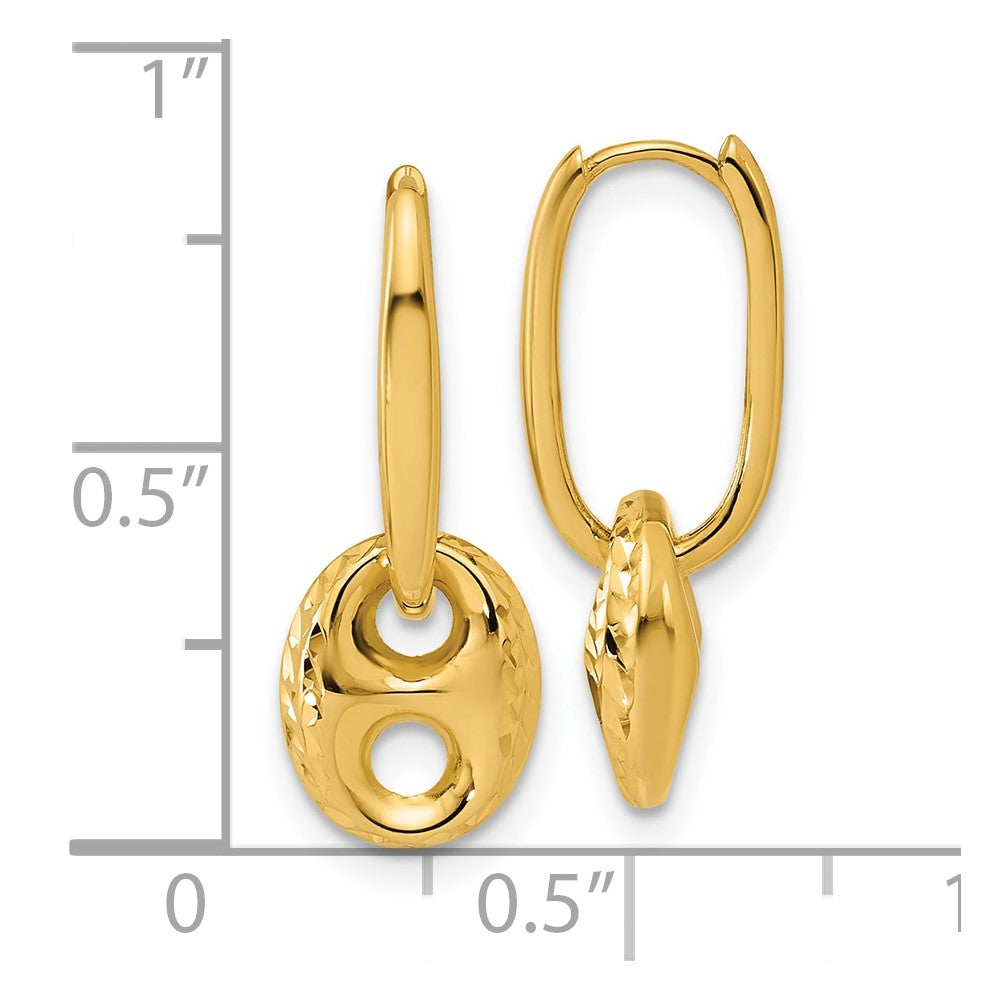 14K Gelbgold Poliert/dia Schliff Marine Perle Klappbar Creolen
