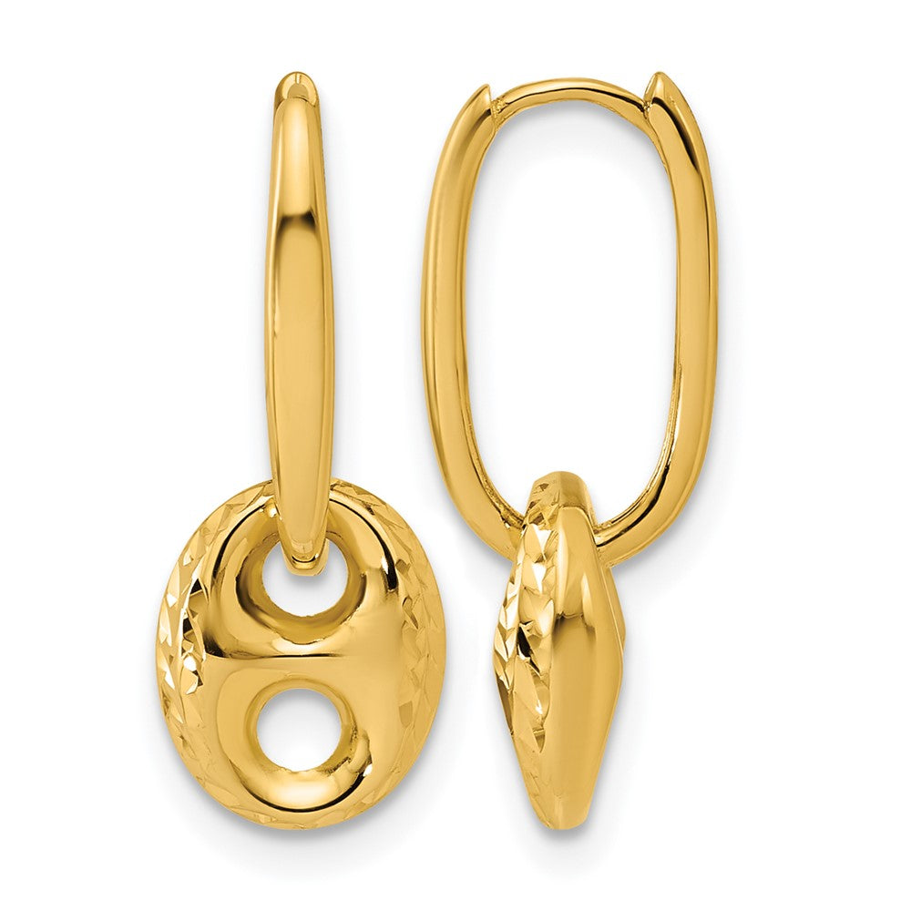 14K Gelbgold Poliert/dia Schliff Marine Perle Klappbar Creolen