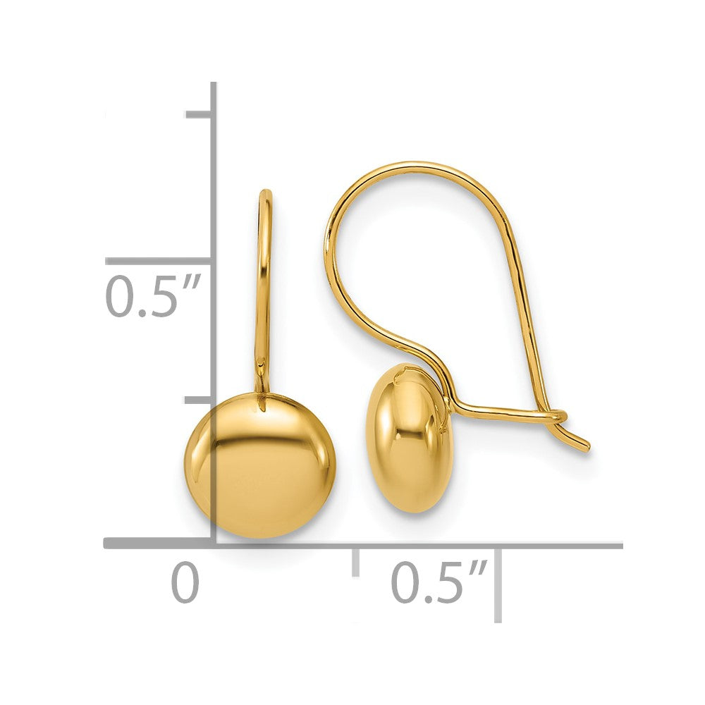 14K Gelbgold Poliert Tropfen Knopf Ohrringe