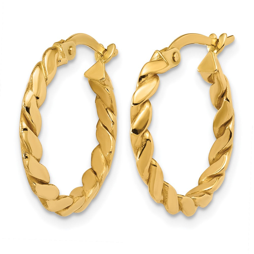 14K Gelbgold Poliert Gedreht Rund Creolen