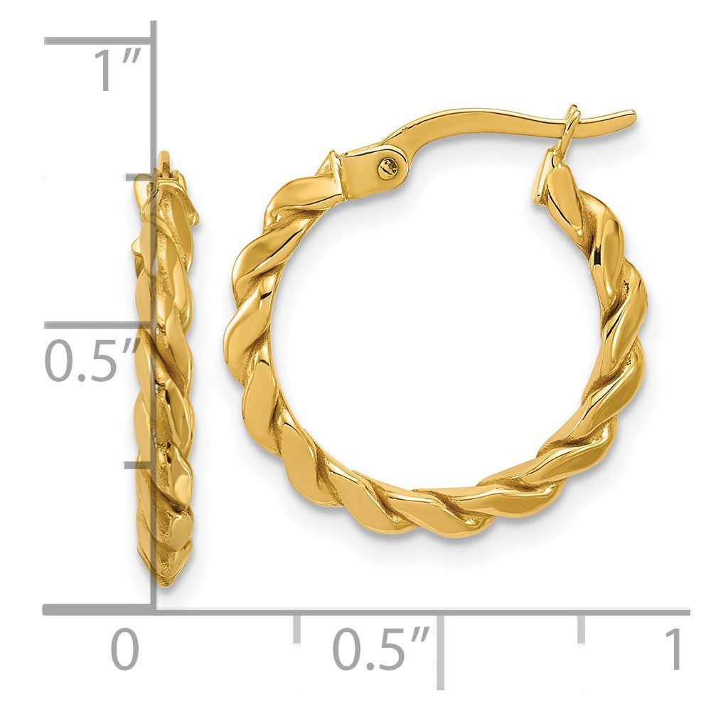 14K Gelbgold Poliert Gedreht Rund Creolen