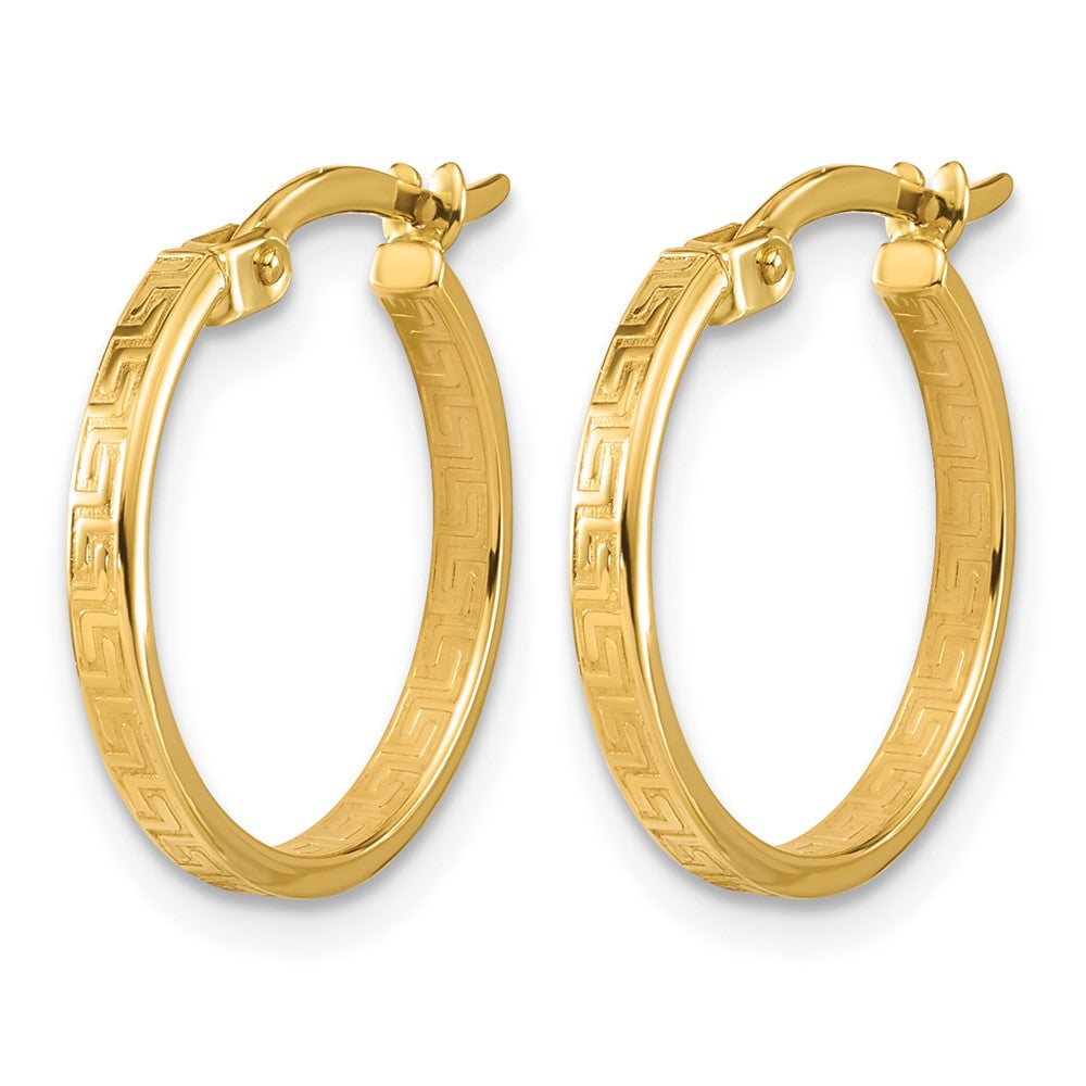 14K Gelbgold Poliert Greek Key Rund Creolen