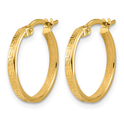 14K Gelbgold Poliert Greek Key Rund Creolen