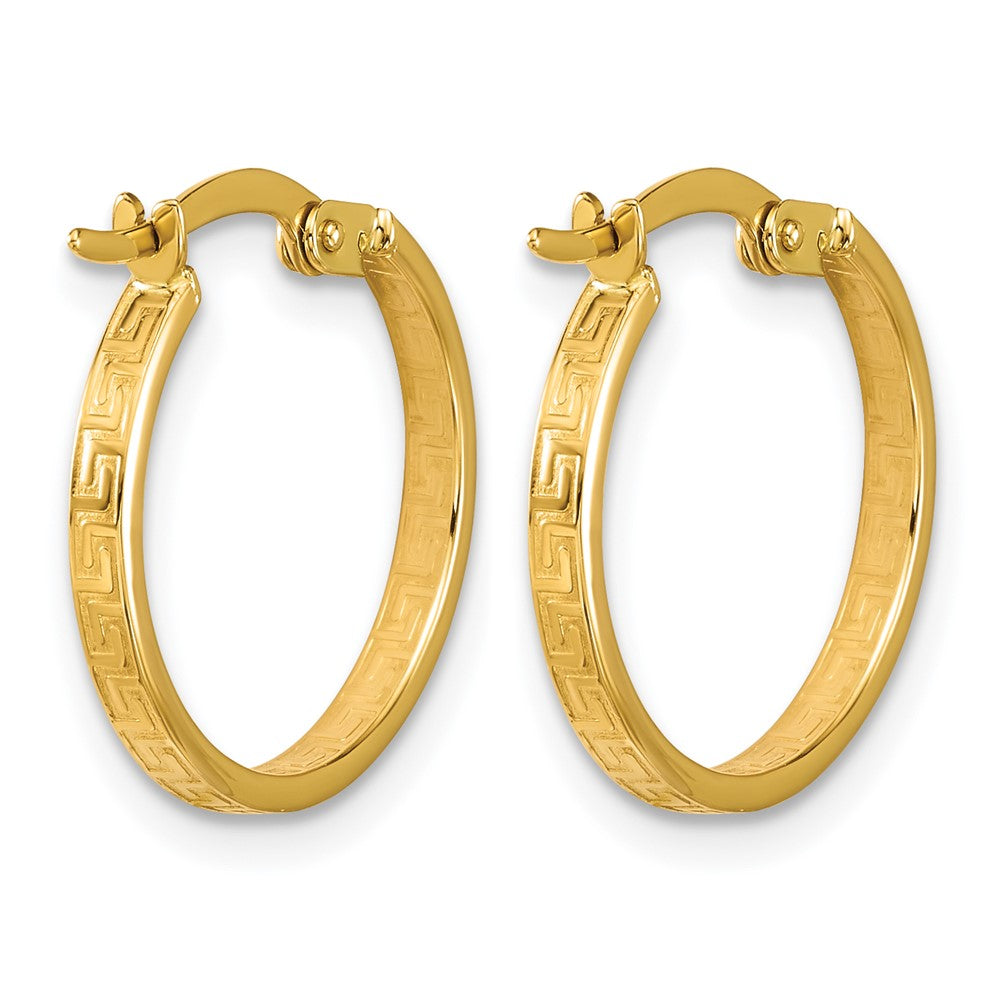 14K Gelbgold Poliert Greek Key Rund Creolen