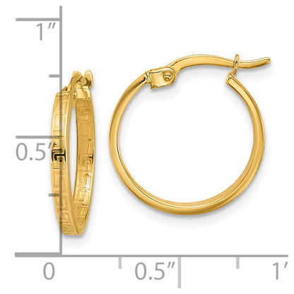 14K Gelbgold Poliert Greek Key Rund Creolen