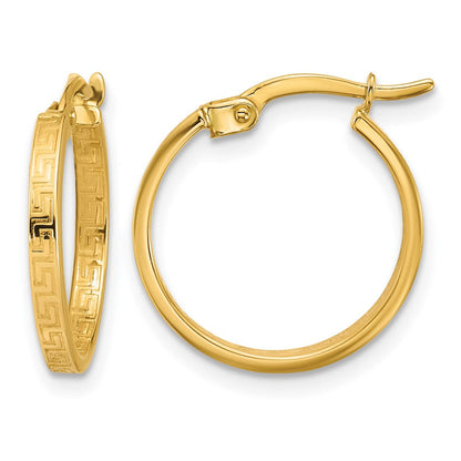 14K Gelbgold Poliert Greek Key Rund Creolen
