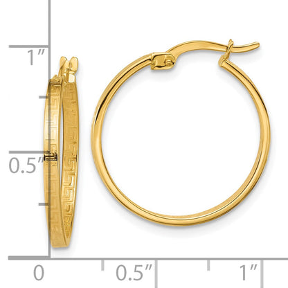 14K Gelbgold Poliert Greek Key Rund Creolen