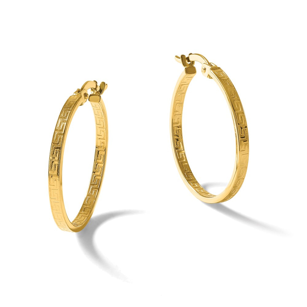 14K Gelbgold Poliert Greek Key Rund Creolen