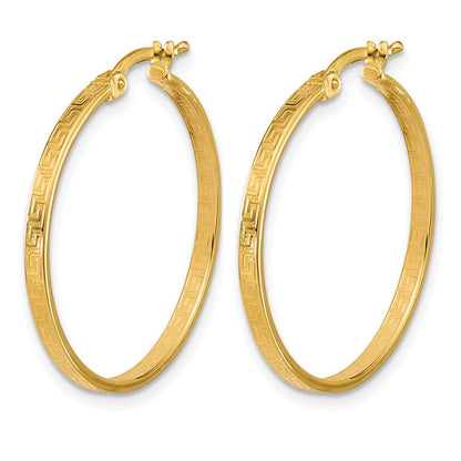 14K Gelbgold Poliert Greek Key Rund Creolen