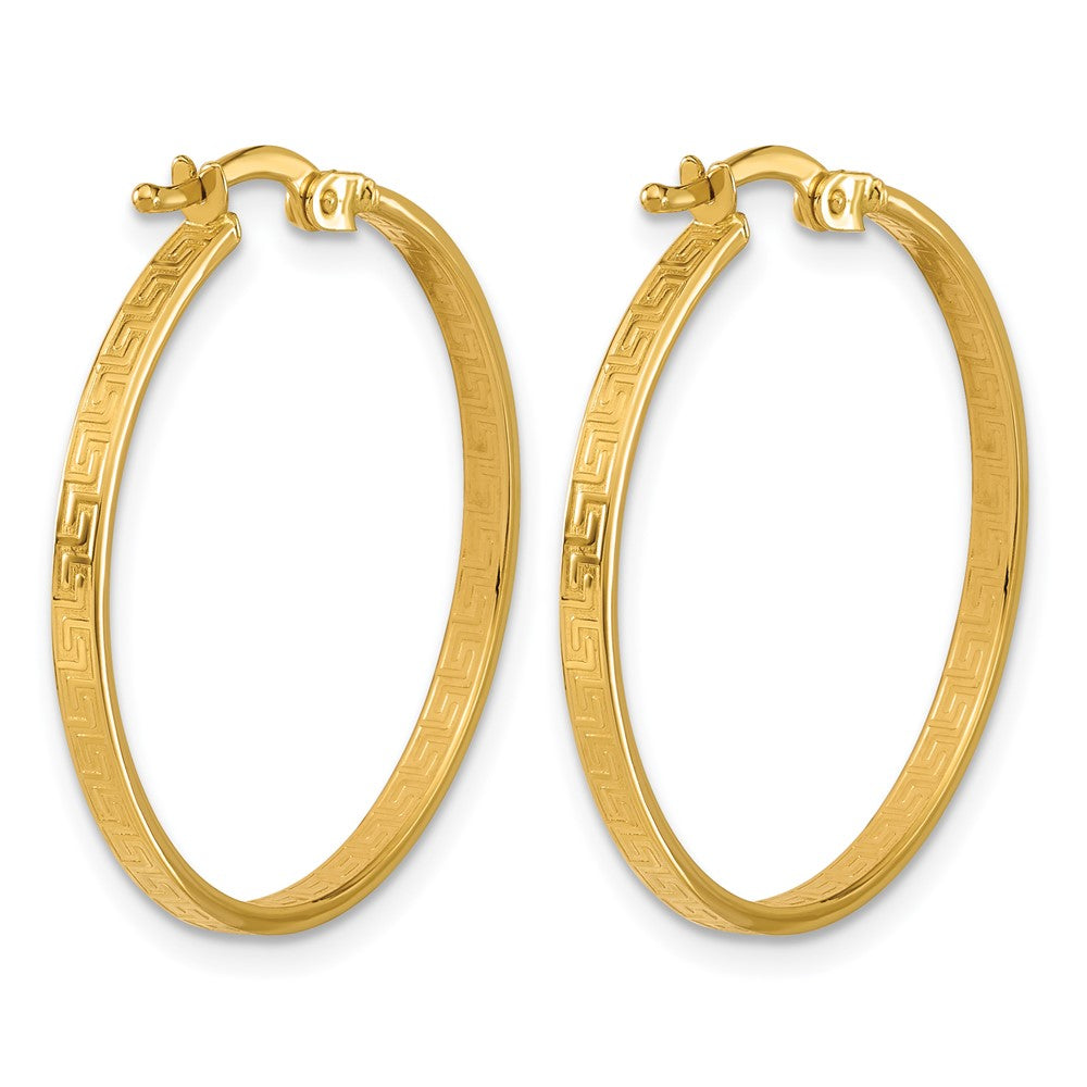 14K Gelbgold Poliert Greek Key Rund Creolen