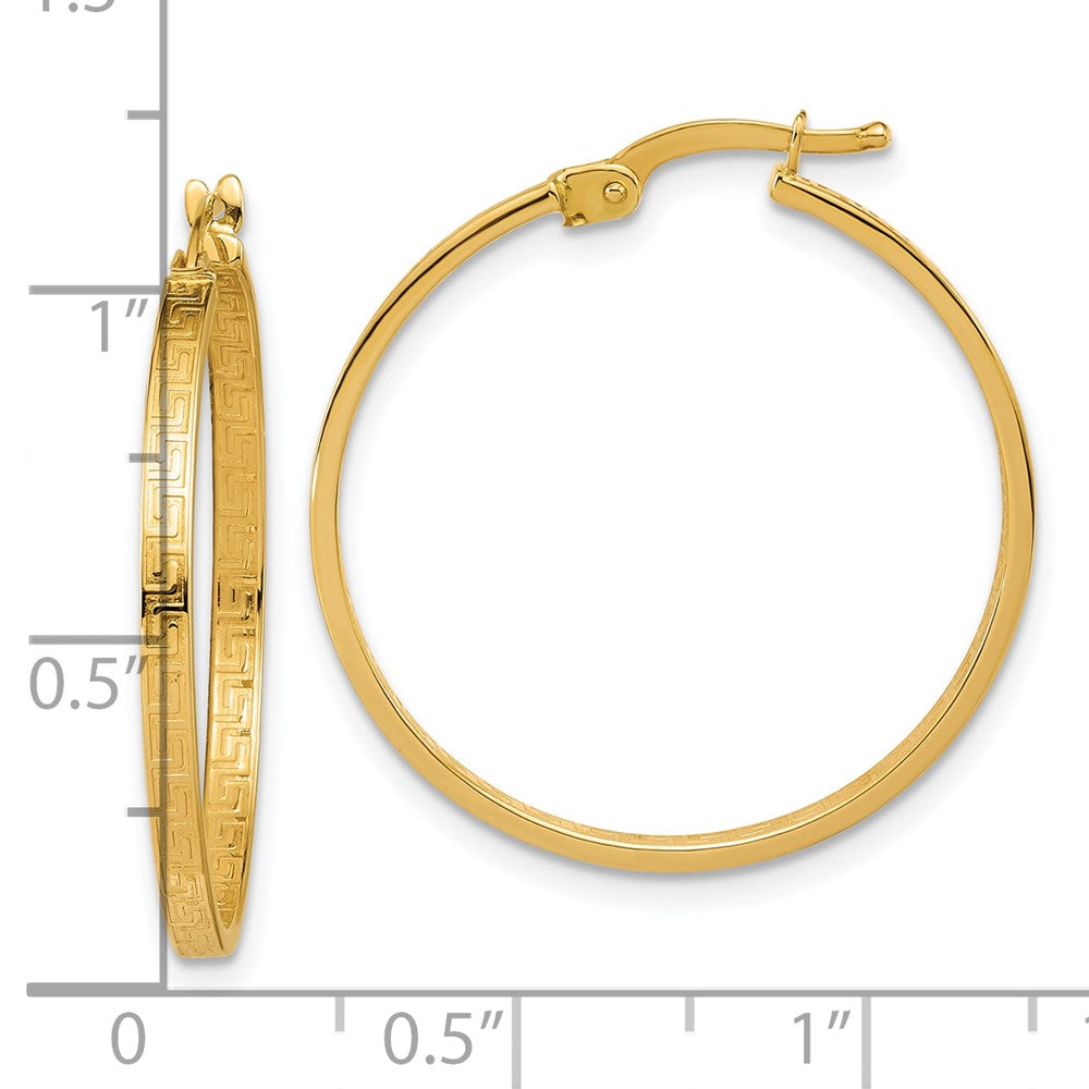 14K Gelbgold Poliert Greek Key Rund Creolen