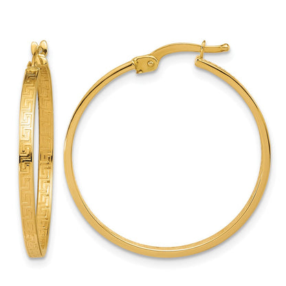 14K Gelbgold Poliert Greek Key Rund Creolen