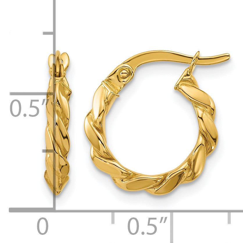 14K Gelbgold Poliert Gedreht Rund Creolen