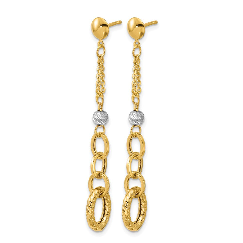 14K Gelb & Rhodium Weiß Rhodiniert Poliert/dia Schliff/twisted Stecker Ohrhänger