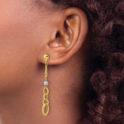 14K Gelb & Rhodium Weiß Rhodiniert Poliert/dia Schliff/twisted Stecker Ohrhänger