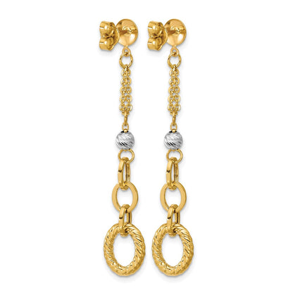 14K Gelb & Rhodium Weiß Rhodiniert Poliert/dia Schliff/twisted Stecker Ohrhänger