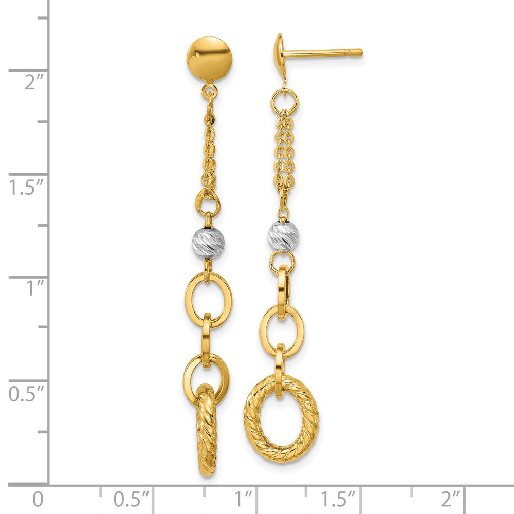 14K Gelb & Rhodium Weiß Rhodiniert Poliert/dia Schliff/twisted Stecker Ohrhänger