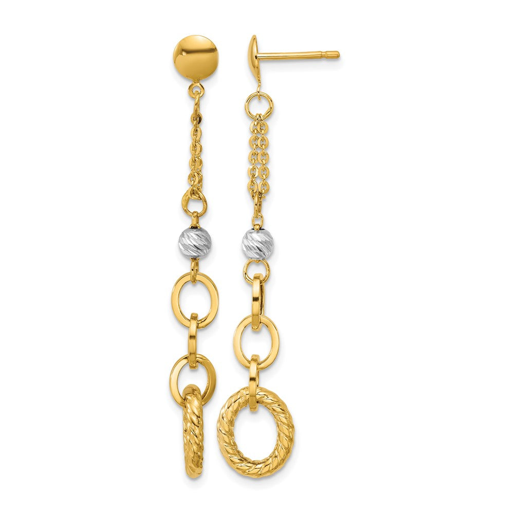14K Gelb & Rhodium Weiß Rhodiniert Poliert/dia Schliff/twisted Stecker Ohrhänger