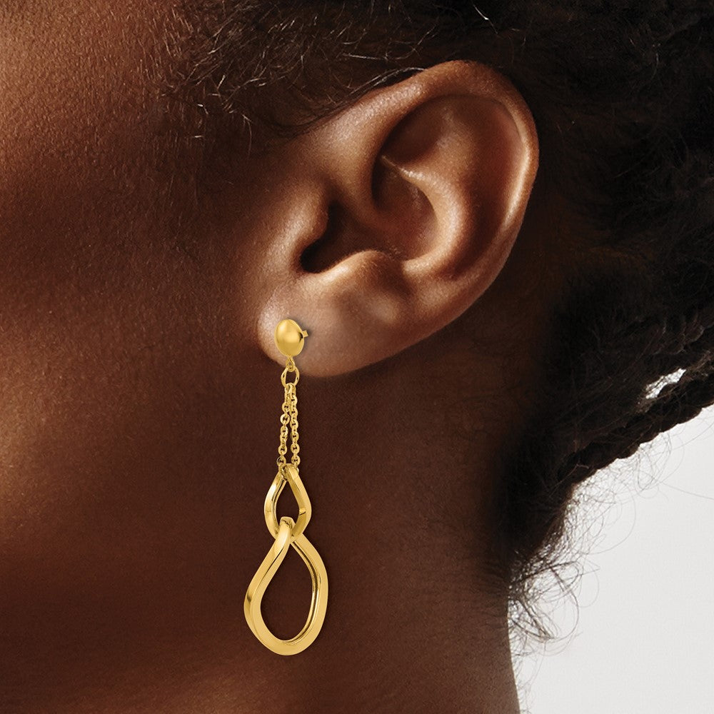 14K Gelbgold Poliert Fantasie Contoured Glieder Stecker Ohrhänger
