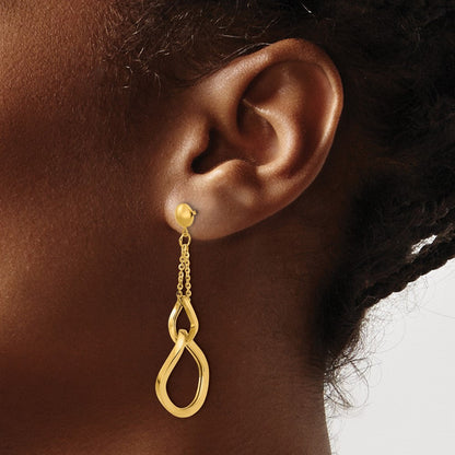 14K Gelbgold Poliert Fantasie Contoured Glieder Stecker Ohrhänger