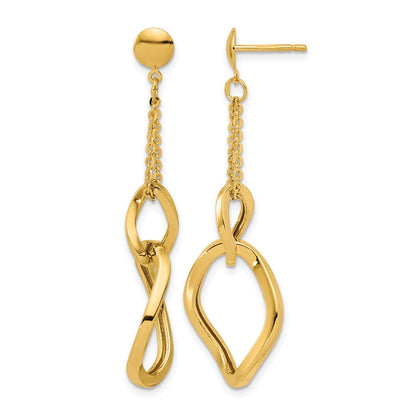 14K Gelbgold Poliert Fantasie Contoured Glieder Stecker Ohrhänger