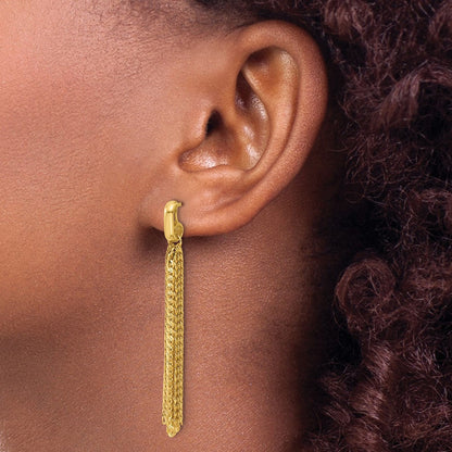 14K Gelbgold Poliert Fantasie Panzer Glieder Tassel Stecker Ohrhänger