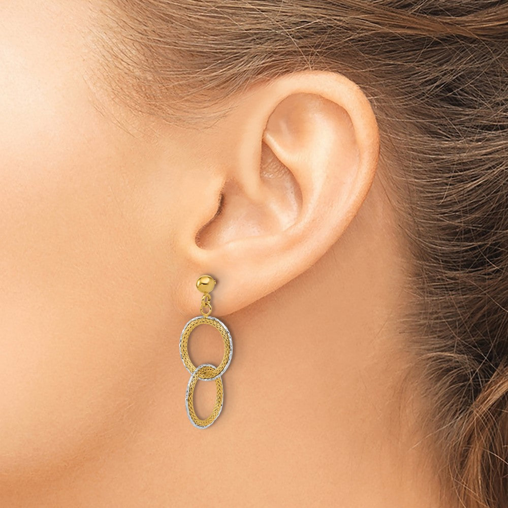 14K Bicolor 14ktt Poliert Gebürstet Diamantiert Kreise Stecker Ohrhänger
