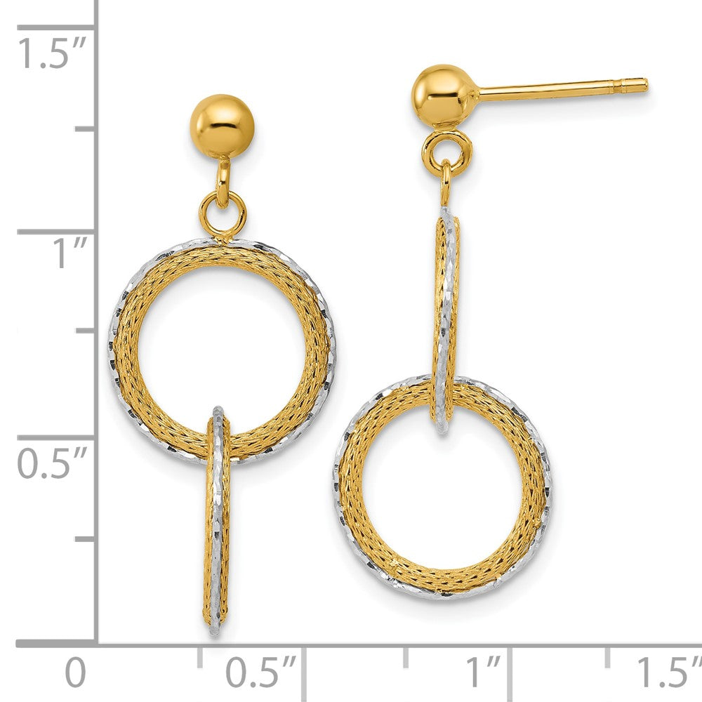 14K Bicolor 14ktt Poliert Gebürstet Diamantiert Kreise Stecker Ohrhänger