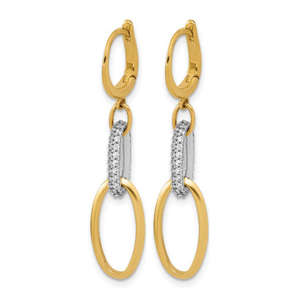 14K Bicolor Poliert Zirkonia Ovals Brisur Ohrhänger