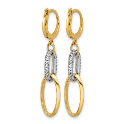 14K Bicolor Poliert Zirkonia Ovals Brisur Ohrhänger