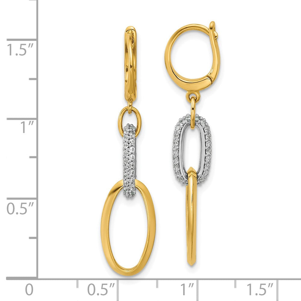 14K Bicolor Poliert Zirkonia Ovals Brisur Ohrhänger