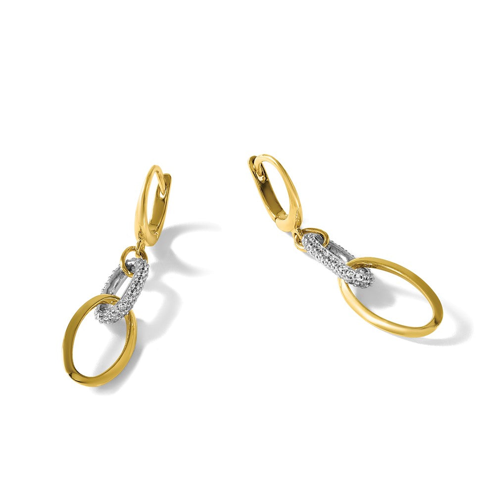 14K Bicolor Poliert Zirkonia Ovals Brisur Ohrhänger