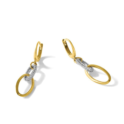 14K Bicolor Poliert Zirkonia Ovals Brisur Ohrhänger