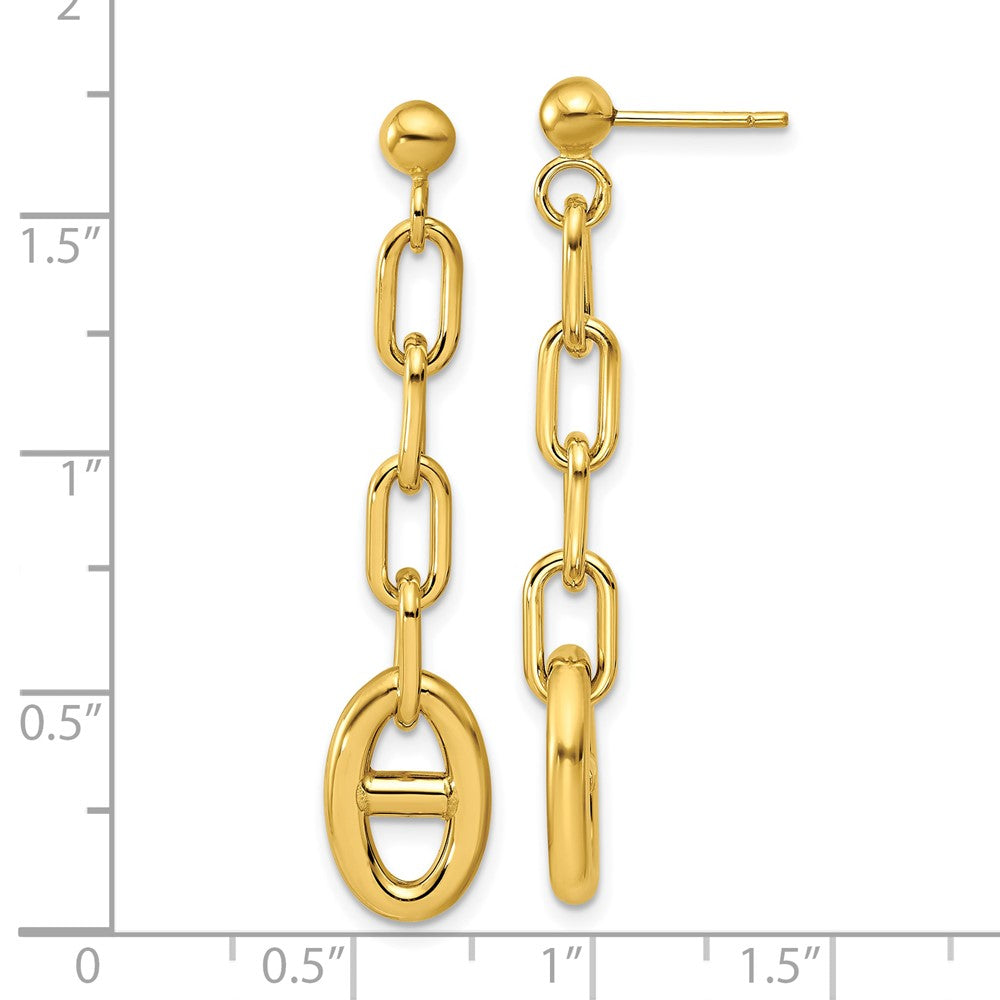 14K Gelbgold Poliert Anker Glieder Stecker Ohrhänger