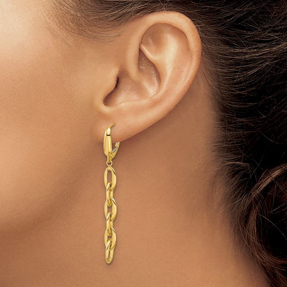 14K Gelbgold Poliert Fantasie Oval Glieder Brisur Ohrhänger