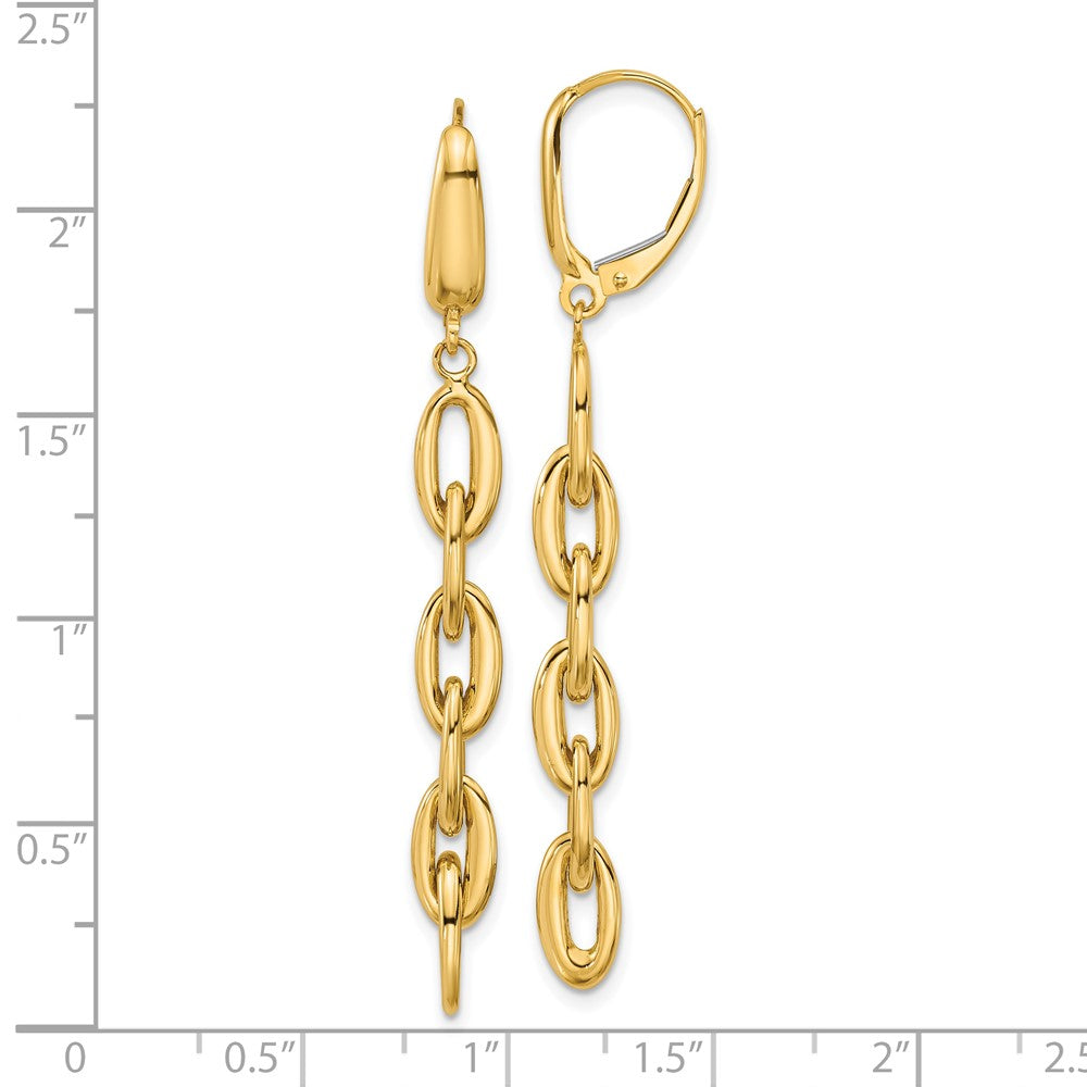14K Gelbgold Poliert Fantasie Oval Glieder Brisur Ohrhänger