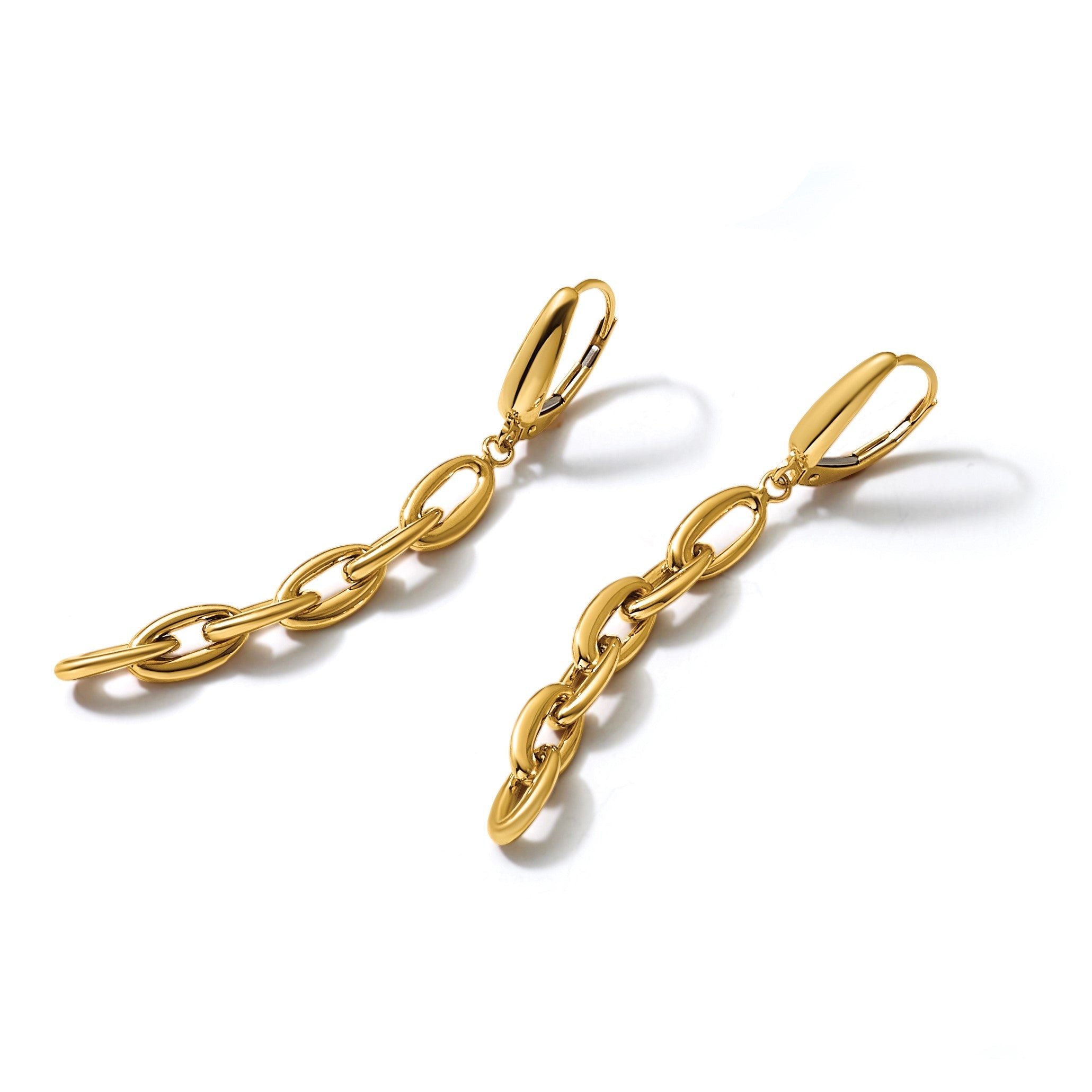14K Gelbgold Poliert Fantasie Oval Glieder Brisur Ohrhänger