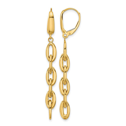 14K Gelbgold Poliert Fantasie Oval Glieder Brisur Ohrhänger