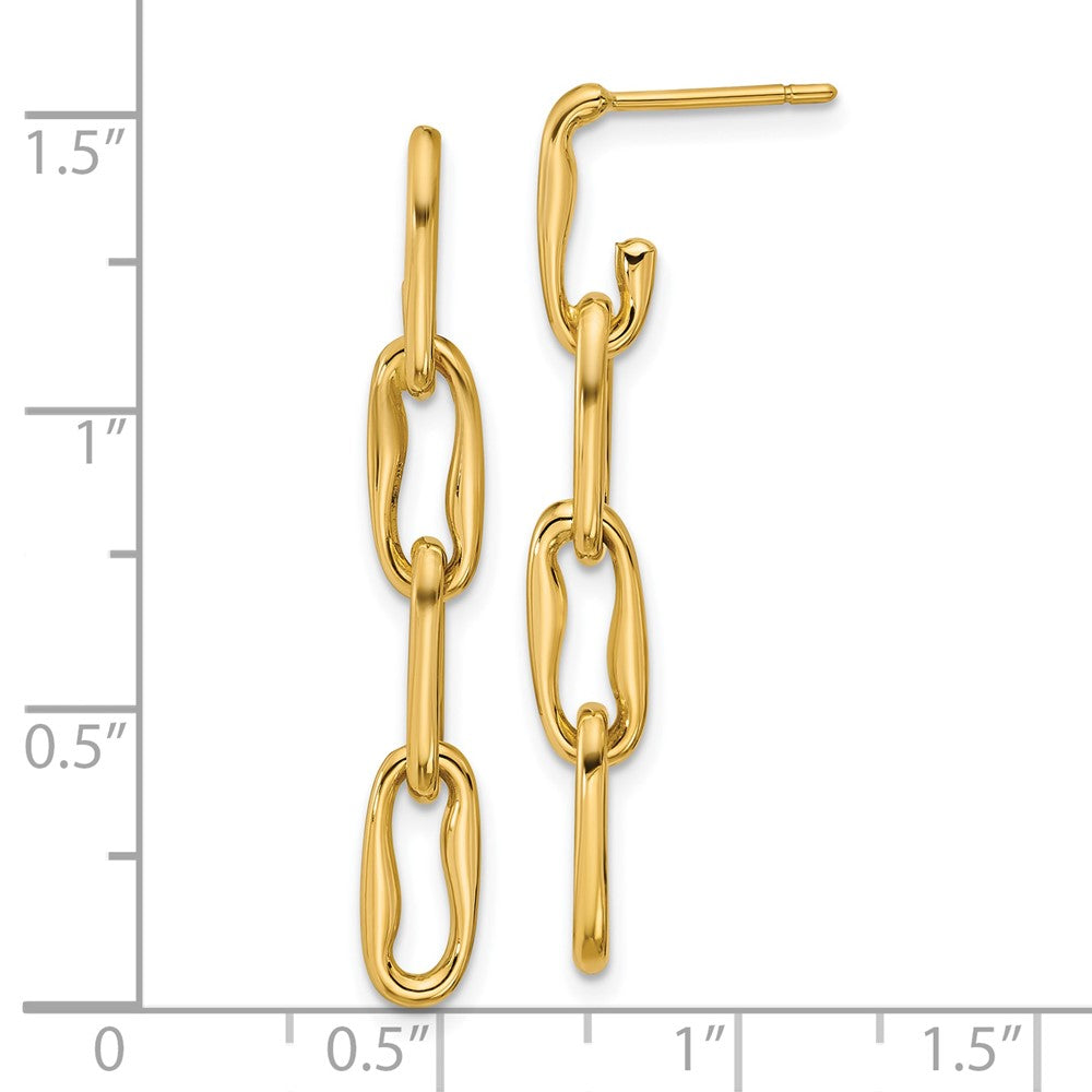 14K Gelbgold Poliert Gewellt Länglich Oval Glieder Stecker Ohrhänger