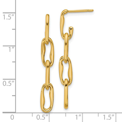 14K Gelbgold Poliert Gewellt Länglich Oval Glieder Stecker Ohrhänger