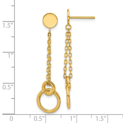 14K Gelbgold Poliert 2 Strang Doppelt Kreis Stecker Ohrhänger
