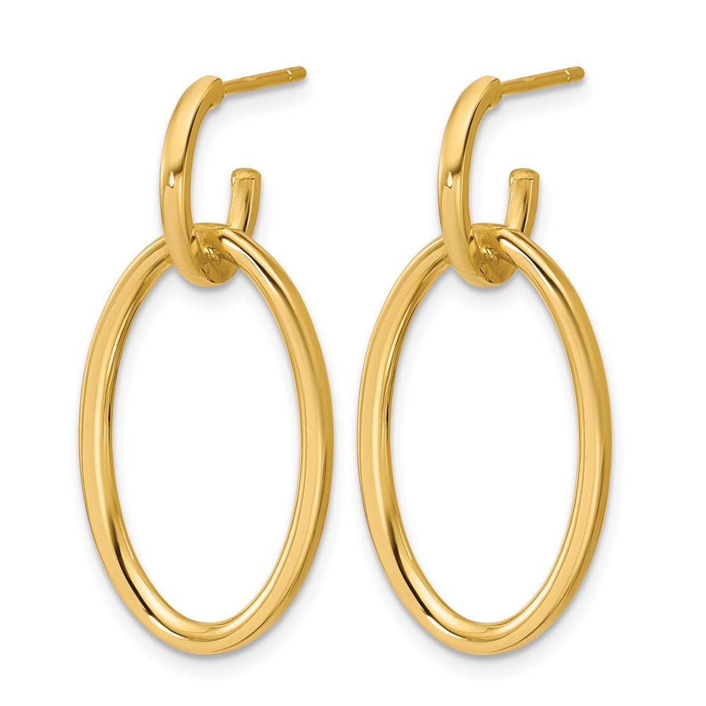 14K Gelbgold Poliert Fantasie Oval Glieder Stecker Ohrhänger