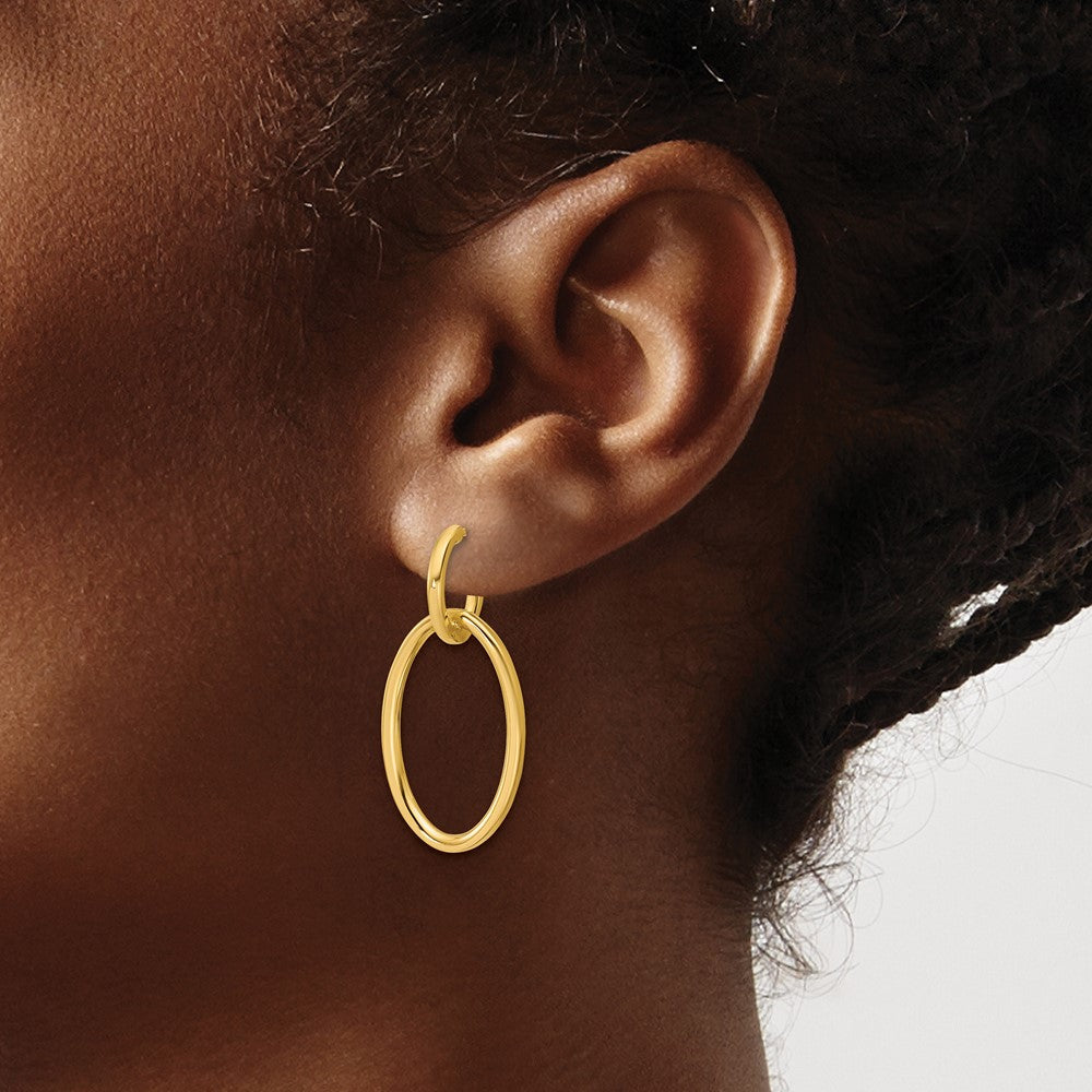 14K Gelbgold Poliert Fantasie Oval Glieder Stecker Ohrhänger