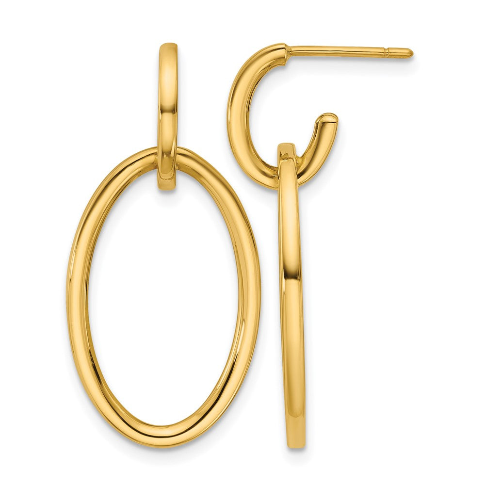 14K Gelbgold Poliert Fantasie Oval Glieder Stecker Ohrhänger