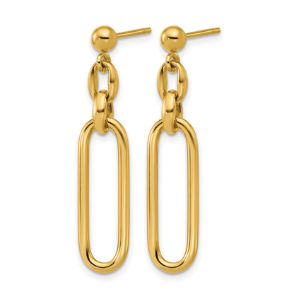 14K Gelbgold Poliert Fantasie Länglich Oval Glieder Stecker Ohrhänger