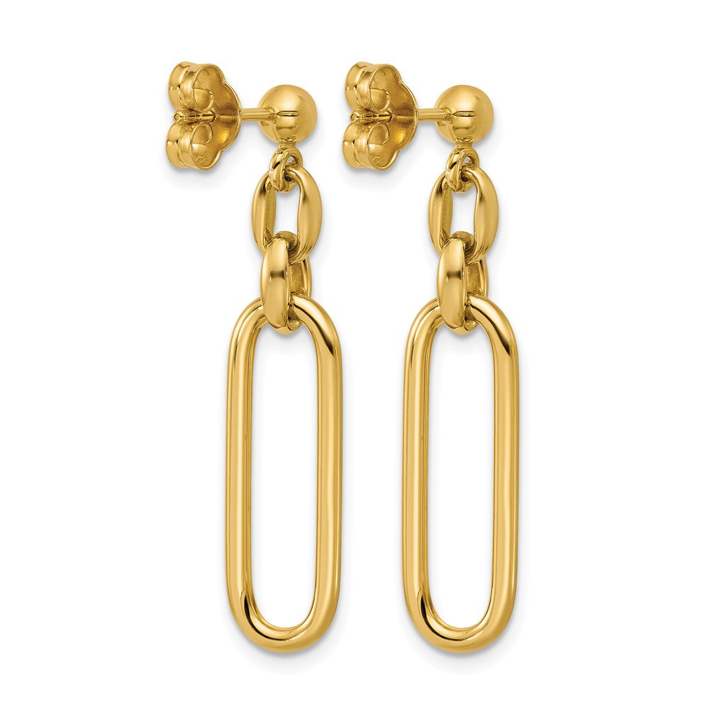 14K Gelbgold Poliert Fantasie Länglich Oval Glieder Stecker Ohrhänger